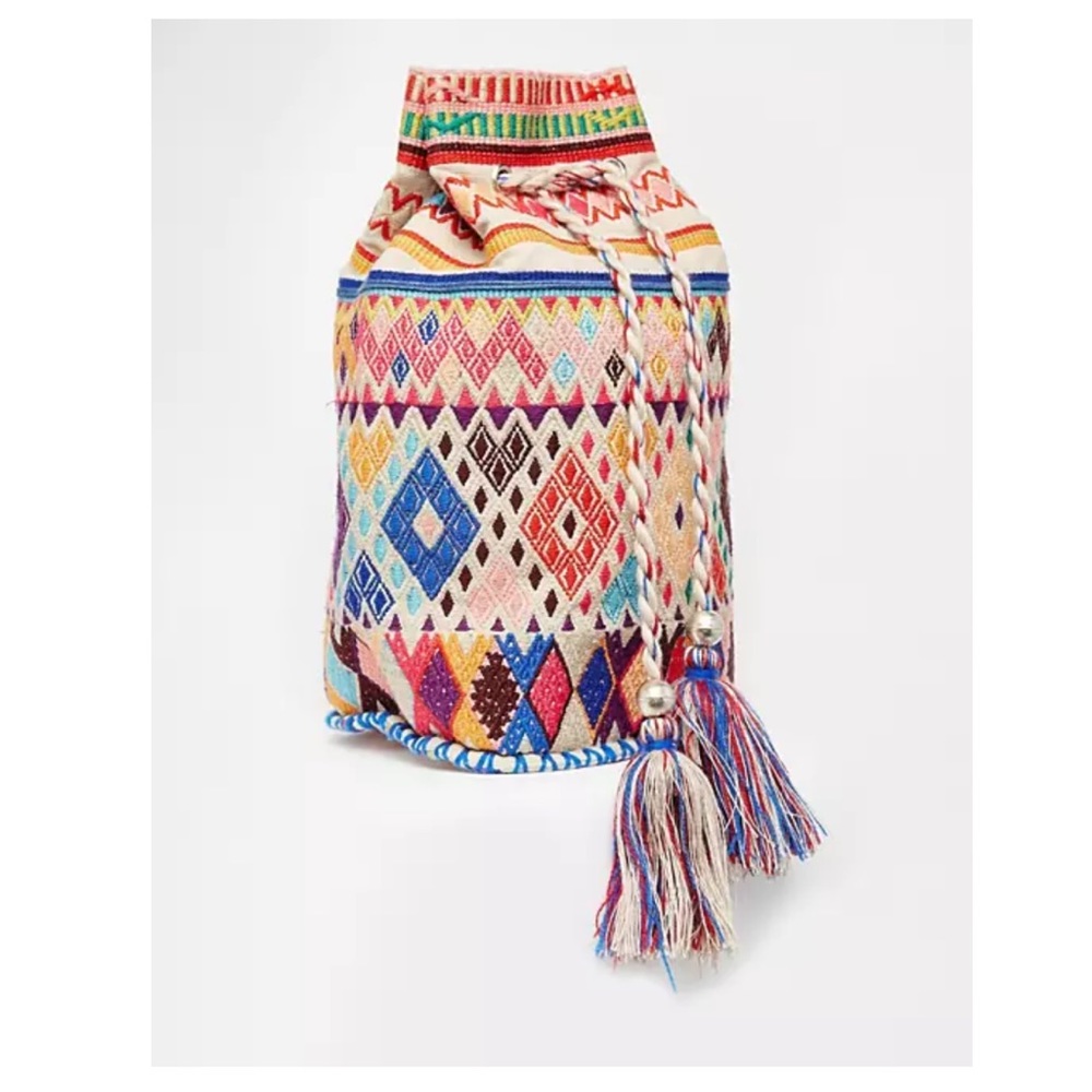 Star Mela Embroidered Drawsting Crossbody Bag with Tassels **